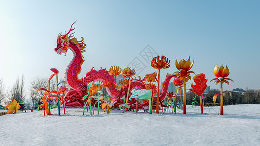 年味巨龙冰雪蓝天背景