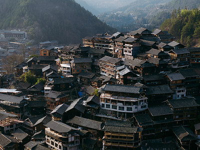 西江梯田航拍西江千户苗寨背景