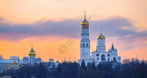 中世纪建筑城堡莫斯科克里姆林宫黄昏风景背景