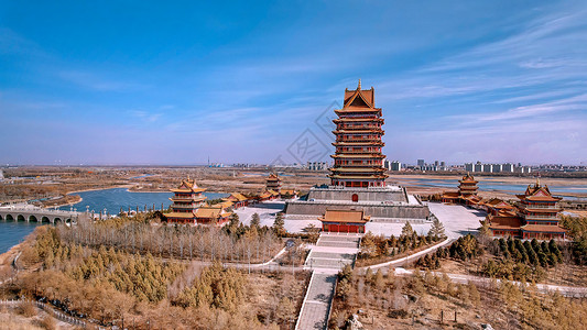 仿古铜宁夏中华黄河楼景观背景