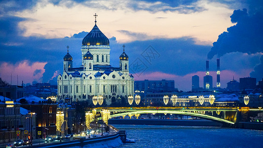 欧洲中世纪莫斯科夜景城市风光背景