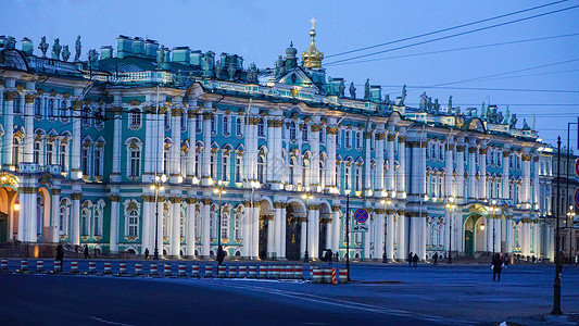 共创文明城市俄罗斯冬宫博物馆夜景背景