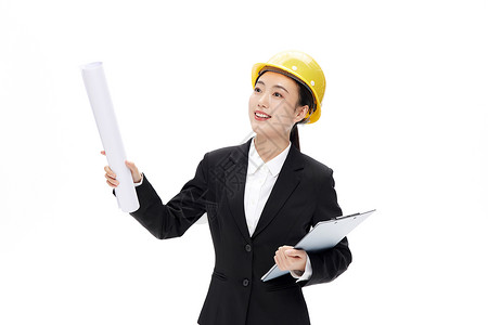 国外女性工程师手上拿着图纸的专业女工程师形象背景