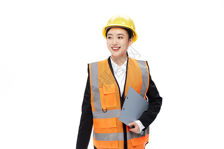 国外女性工程师手上拿着文件夹的工程师美女背景