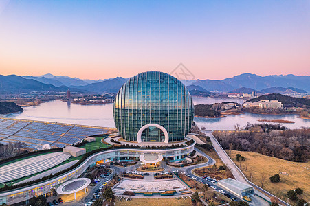 中关村科学城航拍夜景北京雁栖湖科学城背景