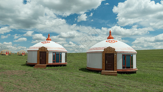 夏季旅游亲子内蒙古希拉穆仁草原蒙古包背景