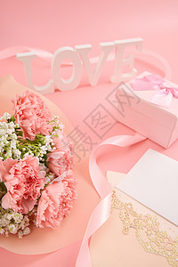 单根丝带素材母亲节粉色康乃馨温馨背景背景