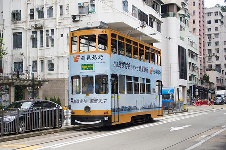香港街头香港有轨电车背景