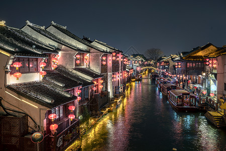 苏州古镇苏州七里山塘街夜景背景