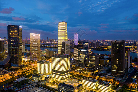 城市航拍航拍上海滨江两岸城市CBD建筑群夜景背景