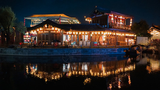 影视宣传襄阳唐城影视基地夜景背景