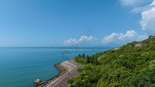 剪纸风蓝色海洋航拍深圳大鹏半岛蓝色海洋海岸线海景背景