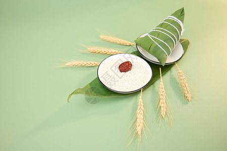 绿色小麦边框中国风粽子创意拍摄背景