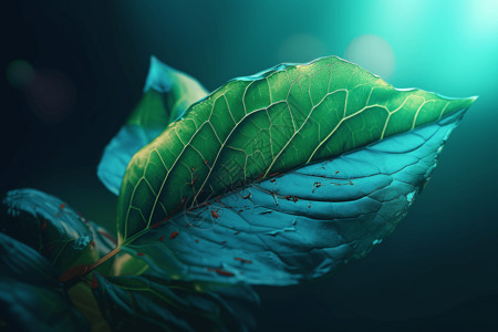 油画风格的绿色树叶背景图片