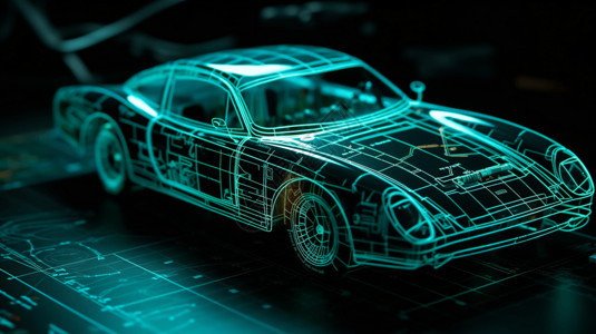 模型车机械师在使用计算机生成汽车模型AR虚拟现实设计图片