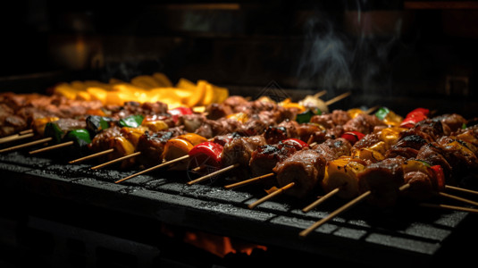 酒楼美食节烧烤肉串背景