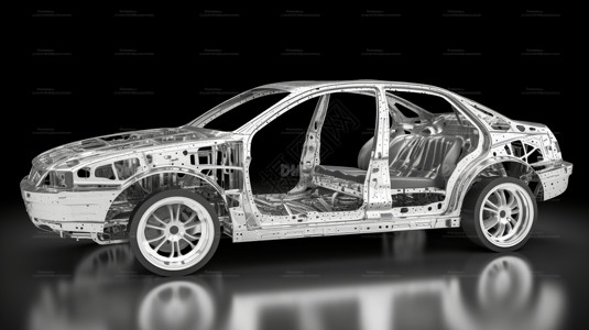 汽车展示模型银色车架汽车铝制模型插画