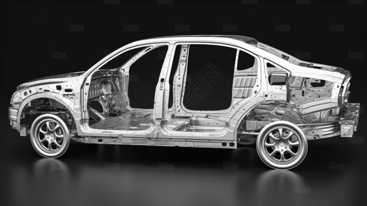 汽车展示模型3D银色车架汽车模型铝制样式插画