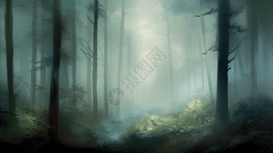森林迷雾神秘气氛高清图片