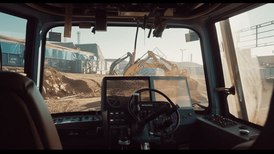 卡车驾驶室挖掘机操作室背景
