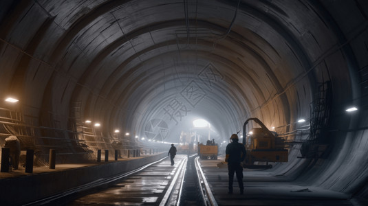 建设隧道的工人空旷 隧道 工地 建筑 建设 施工 灯光 工人 忙碌高清图片素材