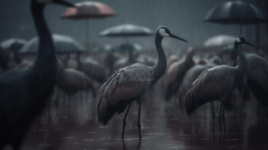 阴雨中的鸟类动物图片