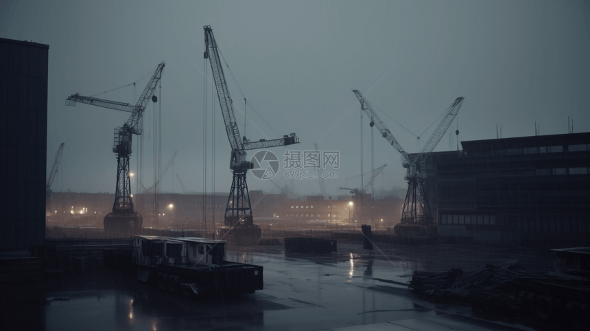 雨中的工厂景色图片