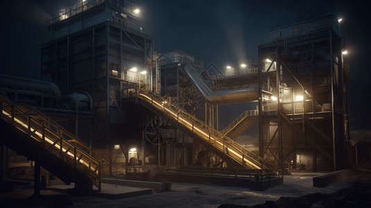 鲁尔工业区夜晚的煤炭加工厂插画