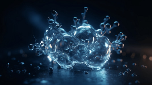 蓝水飞溅与波纹科学透明分子背景插画