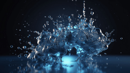 蓝水飞溅与波纹科学透明分子背景插画