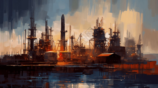 石油工业工厂插画背景图片