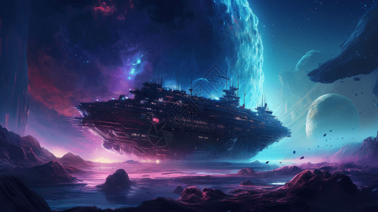 梦幻未来感宇宙飞船背景图片