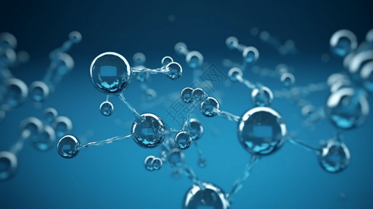 蓝色背景下的分子结构图高清图片