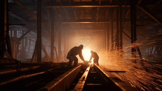 工人焊接将形成隧道框架的钢筋的特写镜头图片