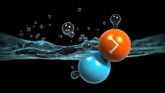 氧气和氢气之间的水分子图片