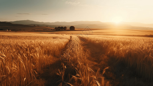 麦田景观日落时的麦田背景