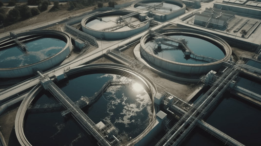 化工厂废水处理设施鸟瞰图图片