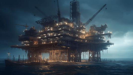 船结构海洋上的恢弘工厂插画