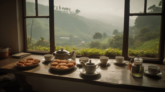 小吃城惬意的下午茶时刻背景