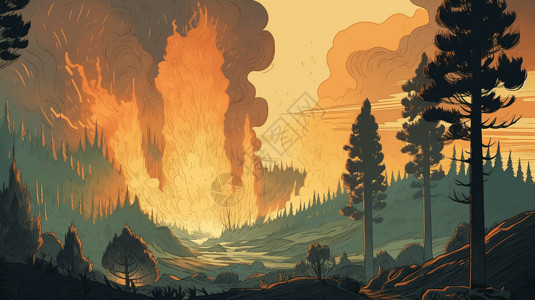 森林山火插画高清图片