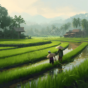 一个农民收割水稻图片