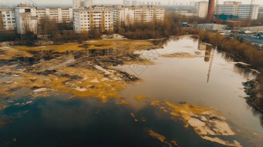 被污染的城市城市水污染鸟瞰图背景