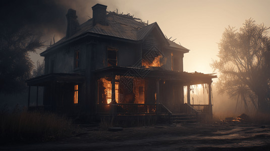 熊熊燃烧的房屋图片