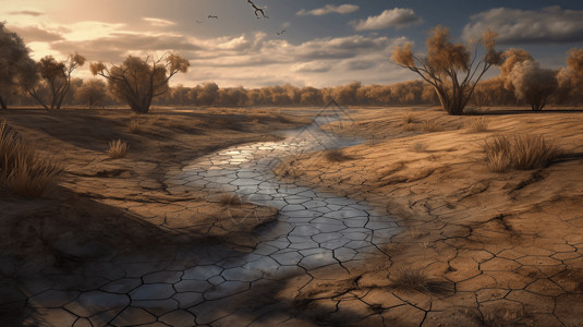 干涸的湖床插图背景图片