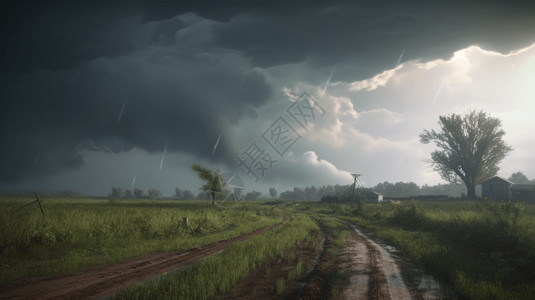 龙卷风破坏乡村景观暴风雨天空气象高清图片素材