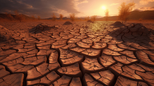 自然灾害干旱皲裂的土地3d场景图片