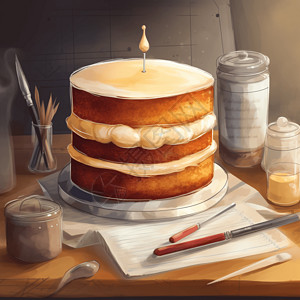 制作美味的蛋糕插画图片