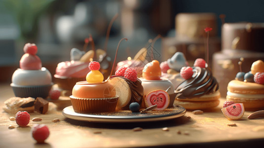 3D美食3D动画树莓甜点下午茶背景