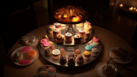 多层美食甜点蛋糕架高清图片