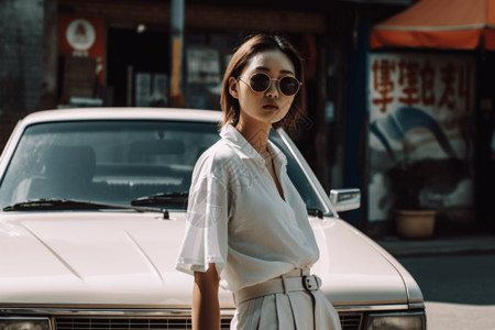 站在北京街头的女性背景图片